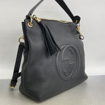 Gucci Soho Shoulder Bag 536194 Leather Black Champagne
