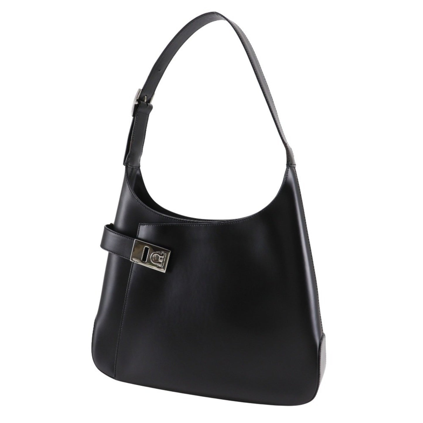 Salvatore Ferragamo Gancini Shoulder Bag Ab-21 0169 In Black Calfskin