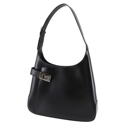 Salvatore Ferragamo Gancini Shoulder Bag Ab-21 0169 In Black Calfskin