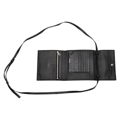 Balenciaga B Logo Trifold Shoulder Wallet 580037 Black Leather