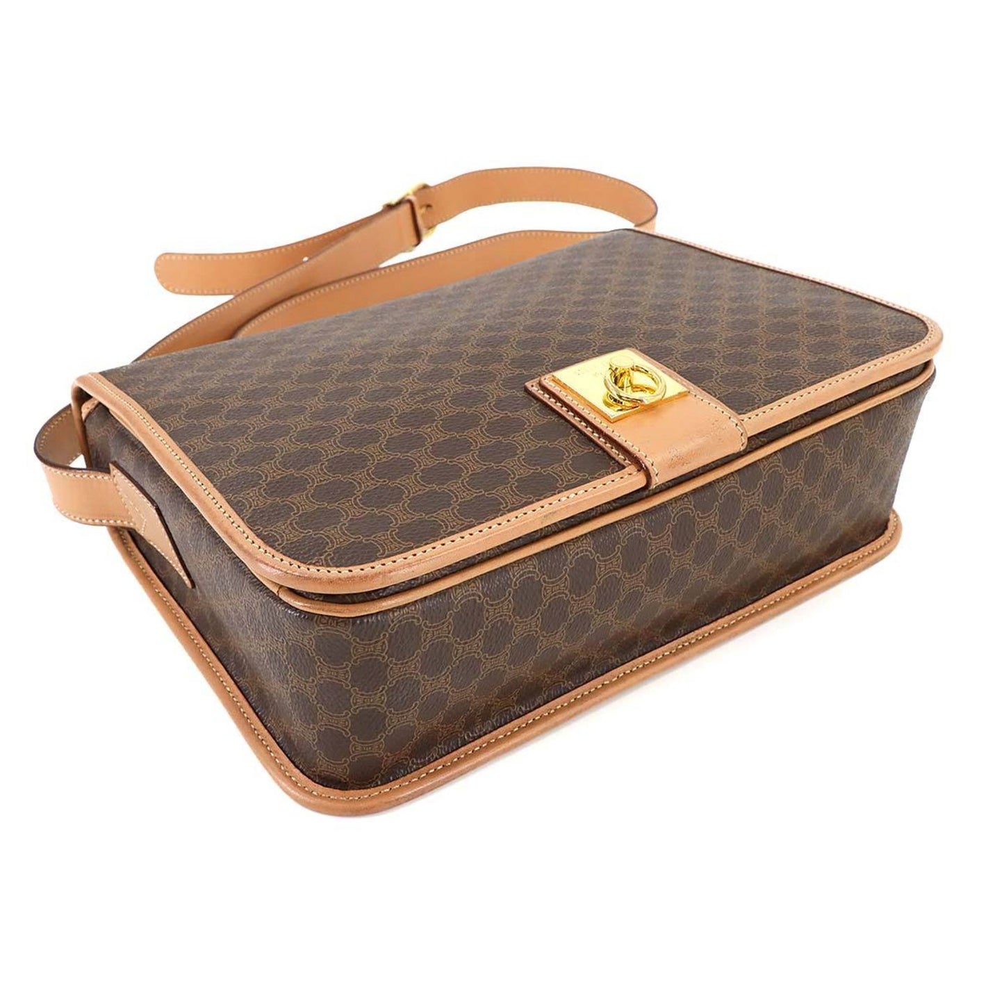 Celine Macadam Shoulder Bag In Brown Leather