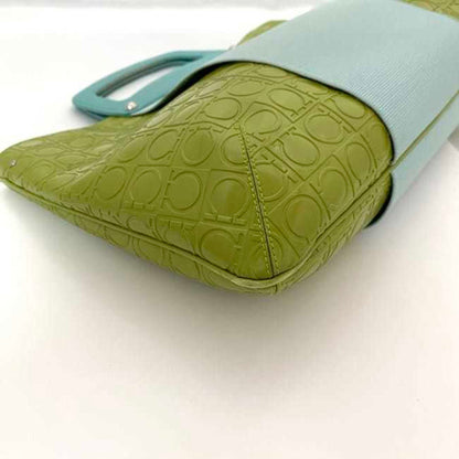 Salvatore Ferragamo 2Way Bag Ec-21453 Light Blue Green Gancini Ez-21 5369 Handbag Leather Bicolor