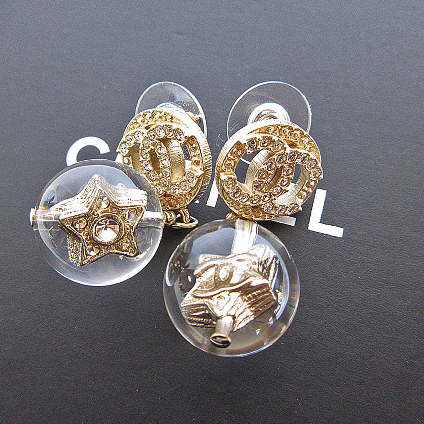 Chanel Coco Mark Metal Resin Gold Silver Earrings