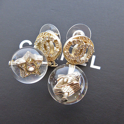 Chanel Coco Mark Metal Resin Gold Silver Earrings
