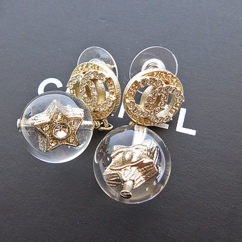 Chanel Coco Mark Metal Resin Gold Silver Earrings