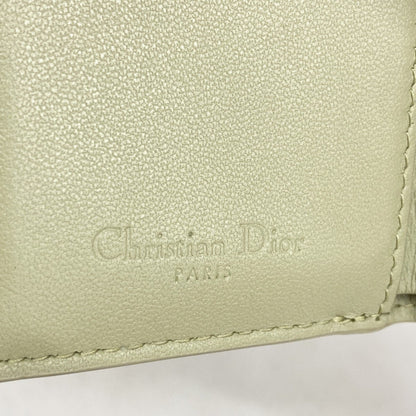 Christian Dior Tri-Fold Wallet Cannage Leather Green Champagne