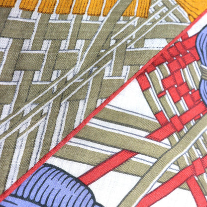 Hermes Triangle Jean Massan & Cashmere Silk Bleu Lavande Miel Gris Cine Large Shawl Stole Made In