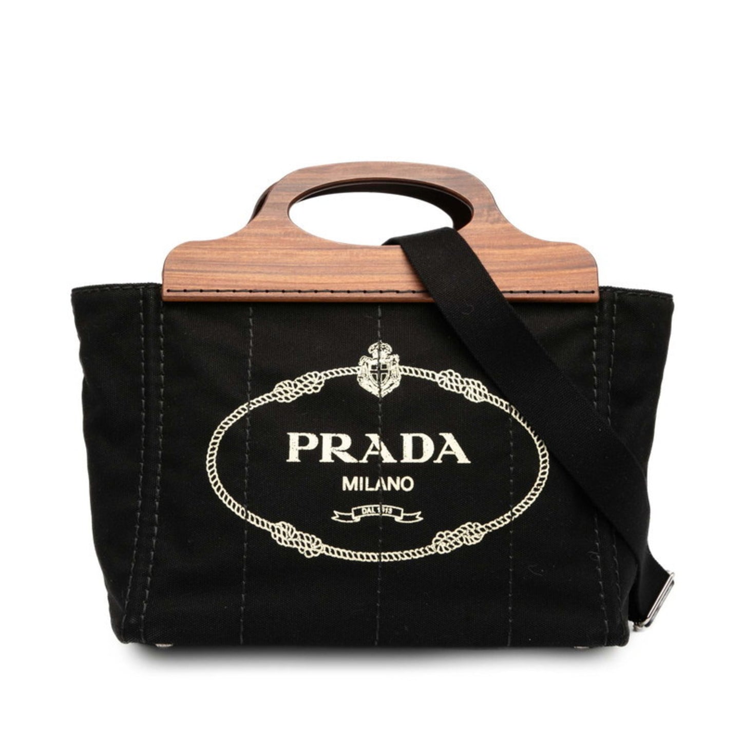 Prada Canapa Handbag/Shoulder Bag 2Way 1Bg350 Black Brown Cotton Wood