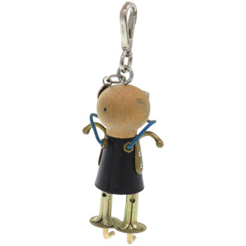 Prada Robot Leather Wood Metal Black Keychain 1707 Prada