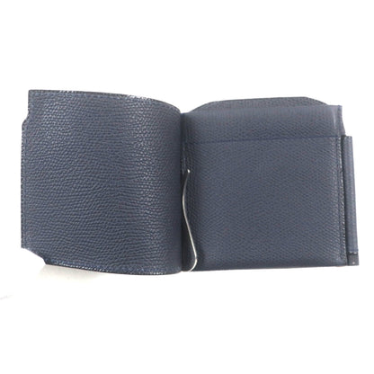 Valextra Double Money Clip Leather Wallet/Billfold In Dark Navy With Silver Hardware