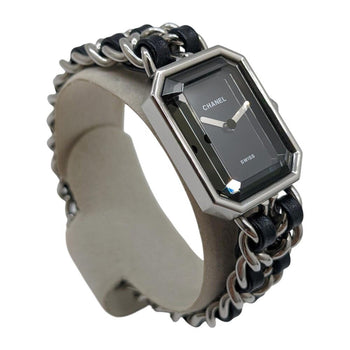 Chanel Premiere Silver Ss Black Dial M-L S Metal Fittings Leather Quartz H0451 Wristwatch