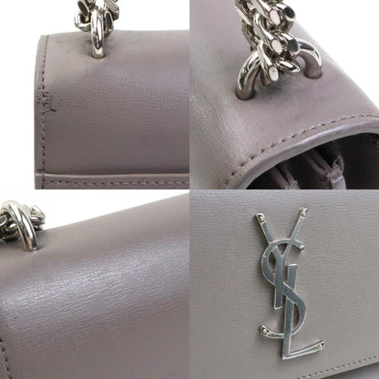 Saint Laurent Shoulder Bag Leather Metal Grey Silver