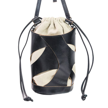 Y'S Yohji Yamamoto Cutwork Leather Canvas Pochette Shoulder Bag In Black