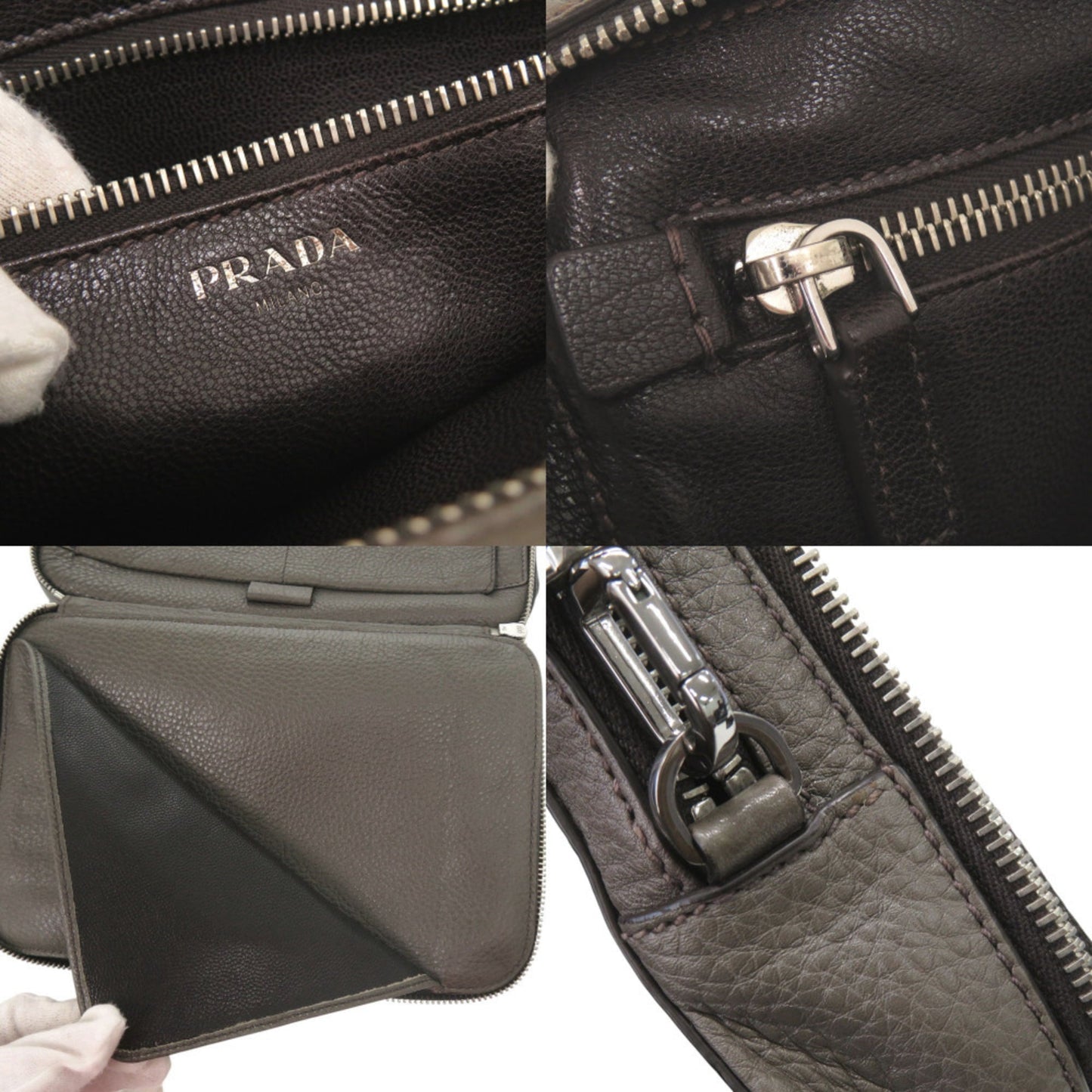 Prada Triangle Logo Leather Gray Second Bag Clutch 0188 Prada