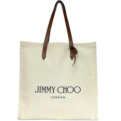 Jimmy Choo Tote Bag Natural White Brown Ec-19954 Canvas Leather Jimmy Choo A4