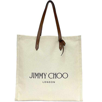 Jimmy Choo Tote Bag Natural White Brown Ec-19954 Canvas Leather Jimmy Choo A4