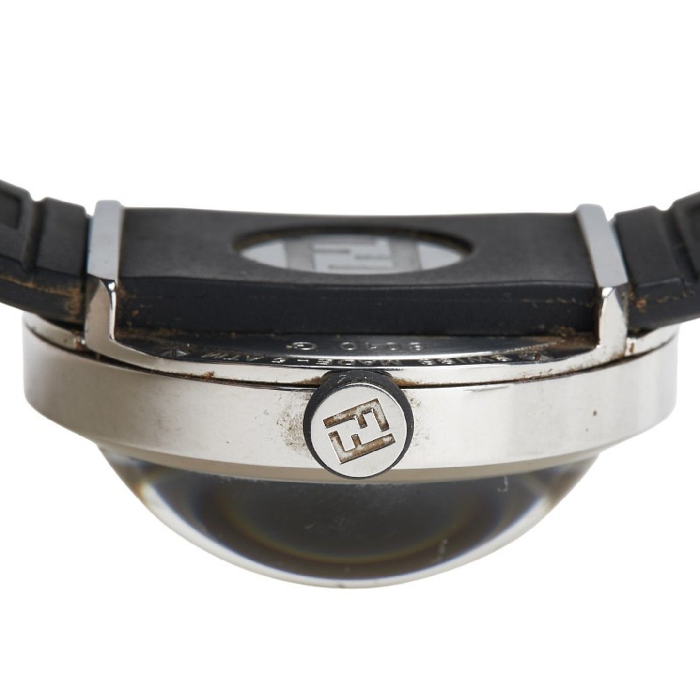 Fendi Bousra Watch 8010G Quartz Movement Black Dial Stainless Steel Rubber