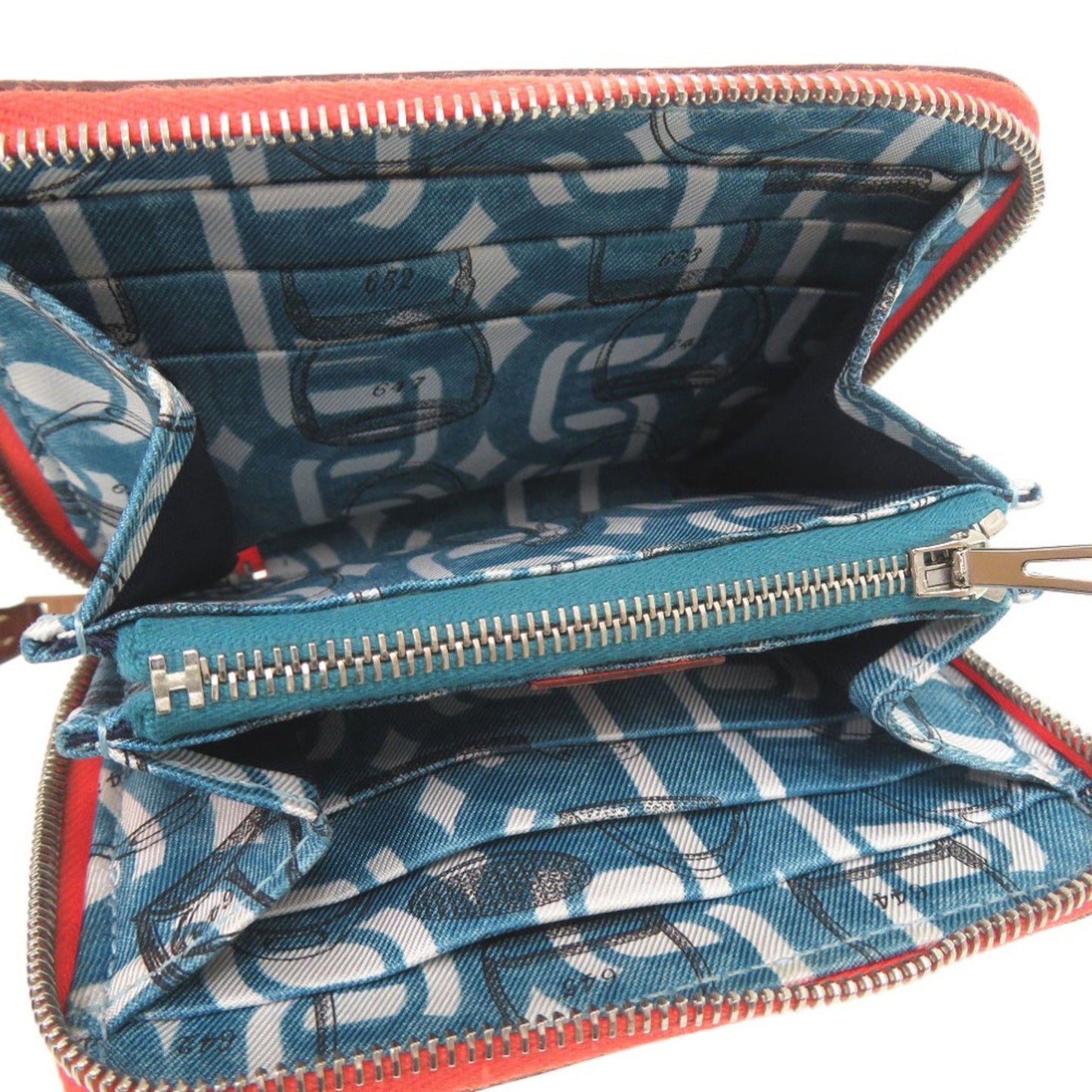 Herms Azap Compact Silk-In Coin Case X Ts 011 Au Leather Orange 0097 Hermes