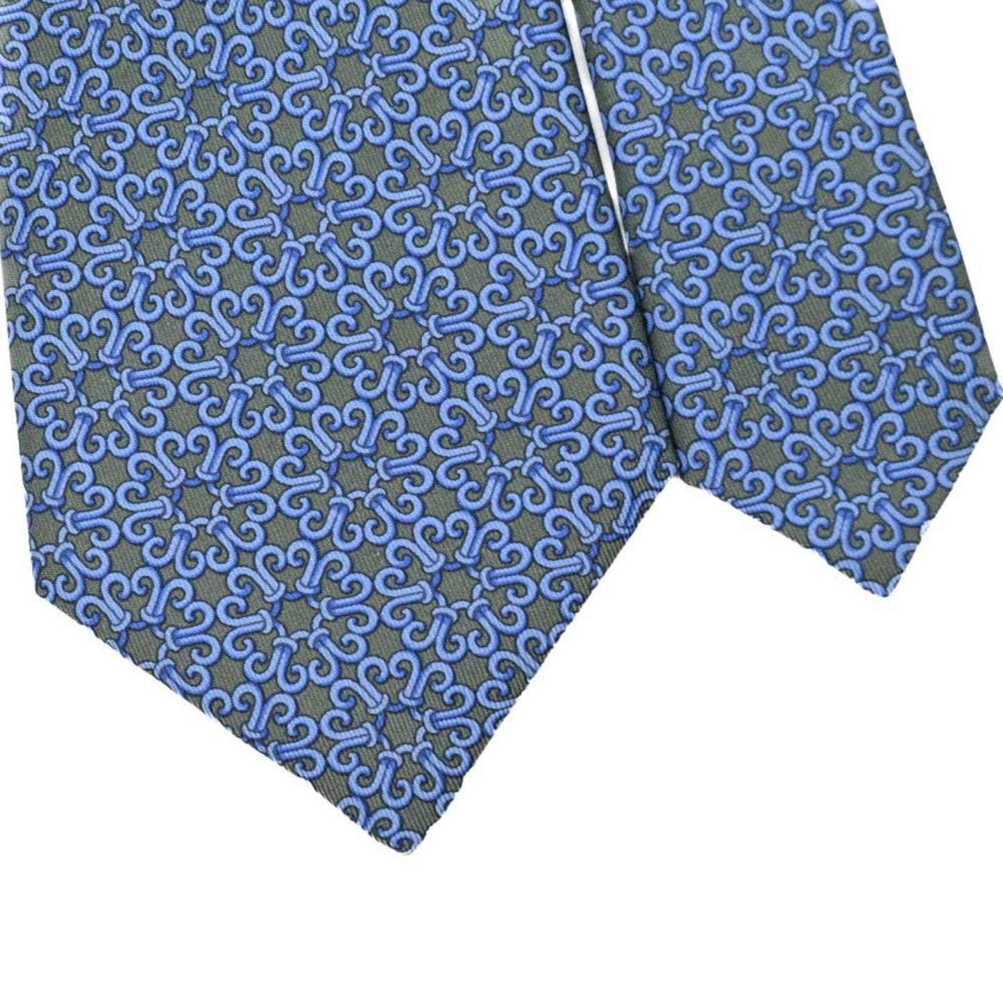 Hermes Hermes Tie Pattern 100% Silk Light Blue Green