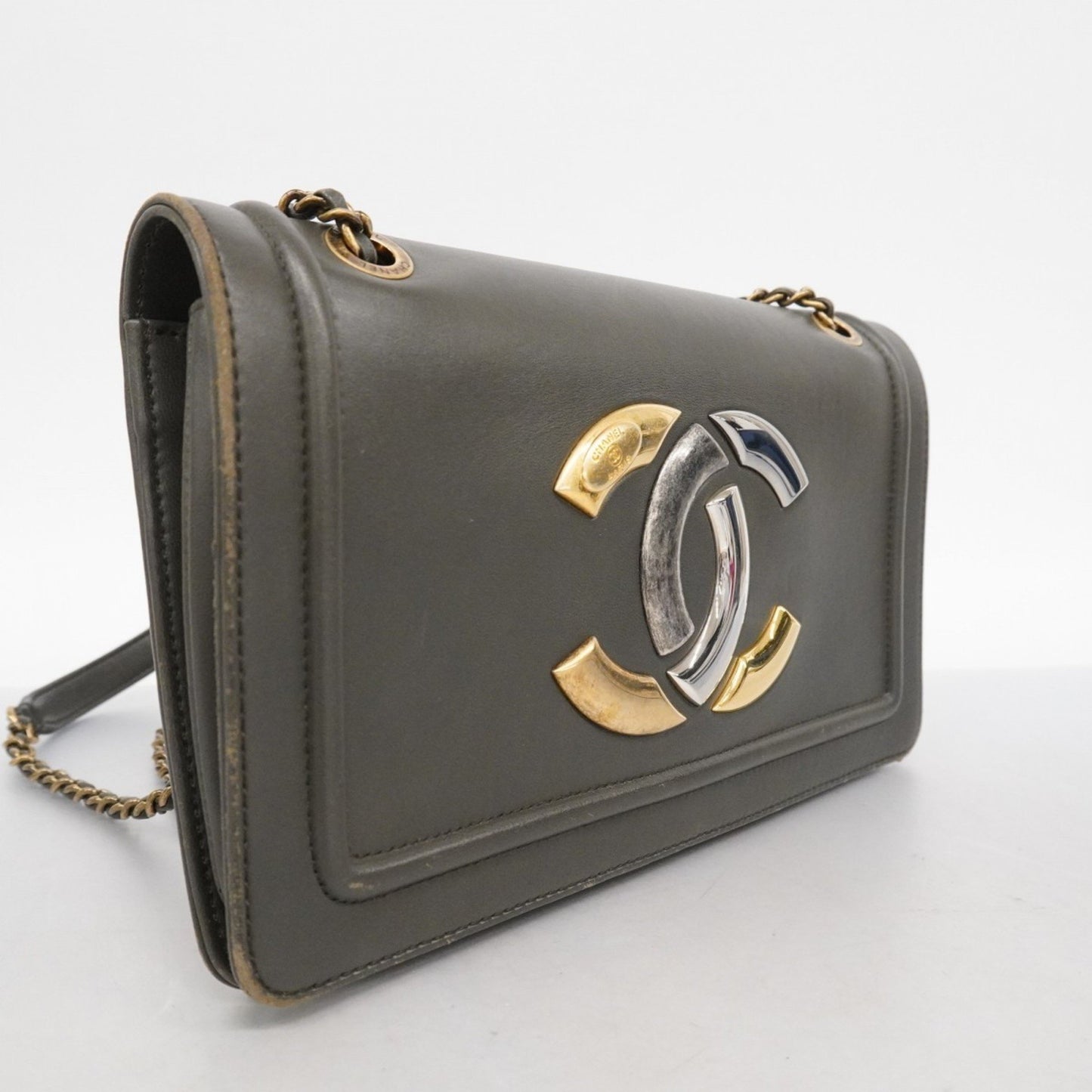 Chanel Shoulder Bag W Chain Leather Black Gold