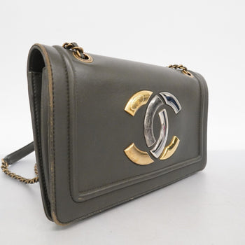 Chanel Shoulder Bag W Chain Leather Black Gold