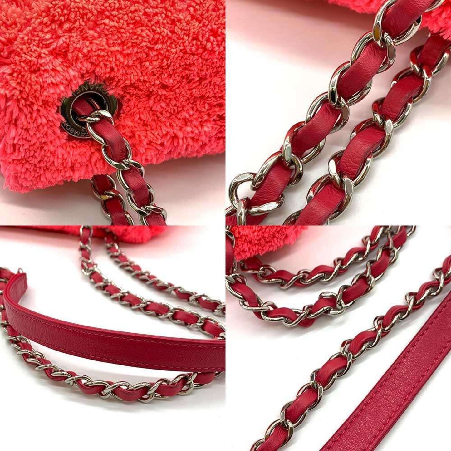 Chanel Chain Shoulder Bag Pink Neon Color Pochette 2Way Matelasse Pattern
