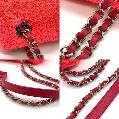 Chanel Chain Shoulder Bag Pink Neon Color Pochette 2Way Matelasse Pattern