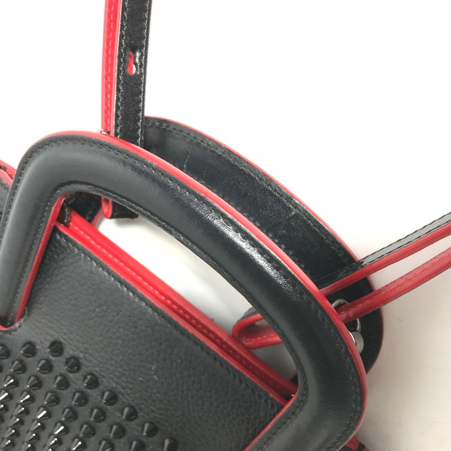 Christian Louboutin Spike Studs Clutch Bag Hand Bag Crossbody Pochette Shoulder Bag Black Red