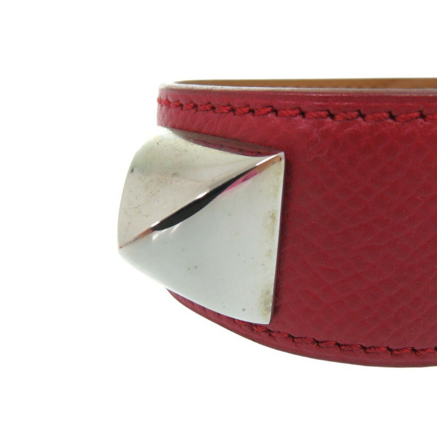 Hermes Medor Bangle Leather Metal Red D Stamp 0564Hermes