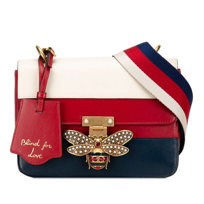 Gucci Queen Margaret Bee Tricolor Shoulder Bag 476542 White Red Navy Leather