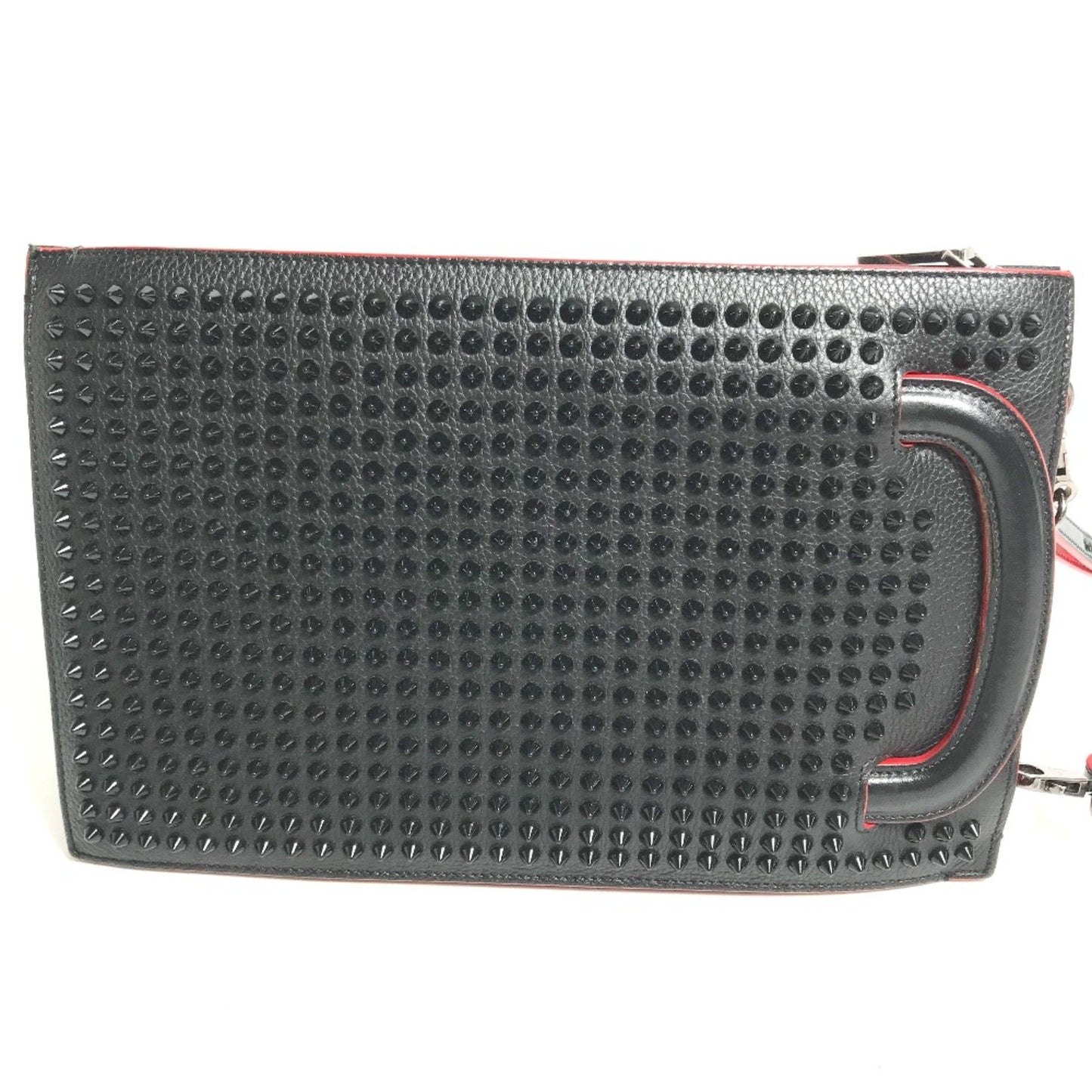 Christian Louboutin Spike Studs Clutch Bag Hand Bag Crossbody Pochette Shoulder Bag Black Red