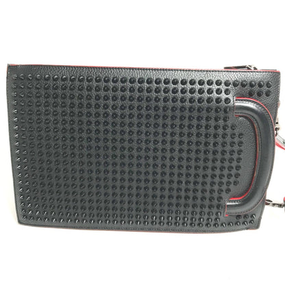 Christian Louboutin Spike Studs Clutch Bag Hand Bag Crossbody Pochette Shoulder Bag Black Red