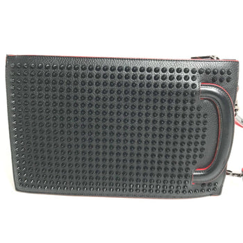 Christian Louboutin Spike Studs Clutch Bag Hand Bag Crossbody Pochette Shoulder Bag Black Red