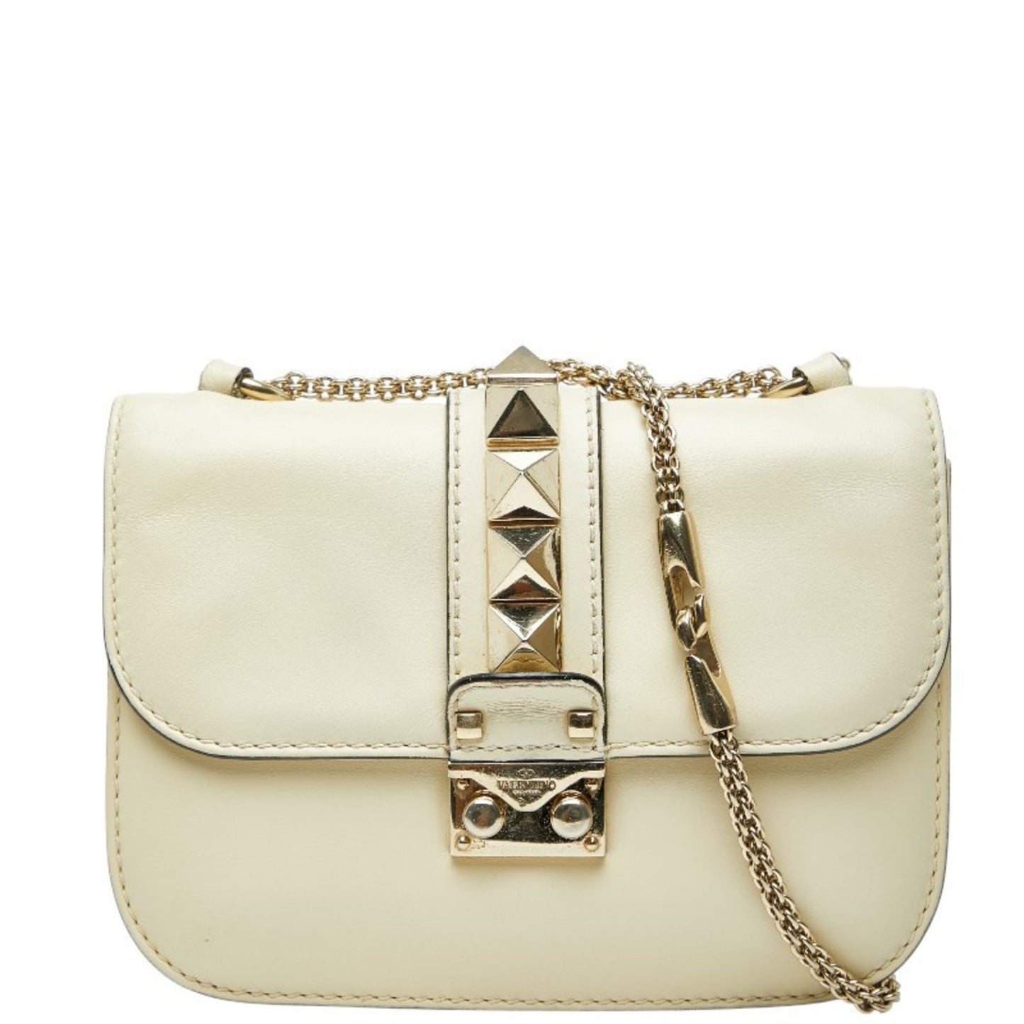 Valentino Studded Chain Shoulder Bag In White