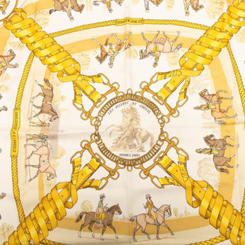 Hermes Herms Carr 90 Les Allvres Dv Cheval Horse Ribbon Scarf