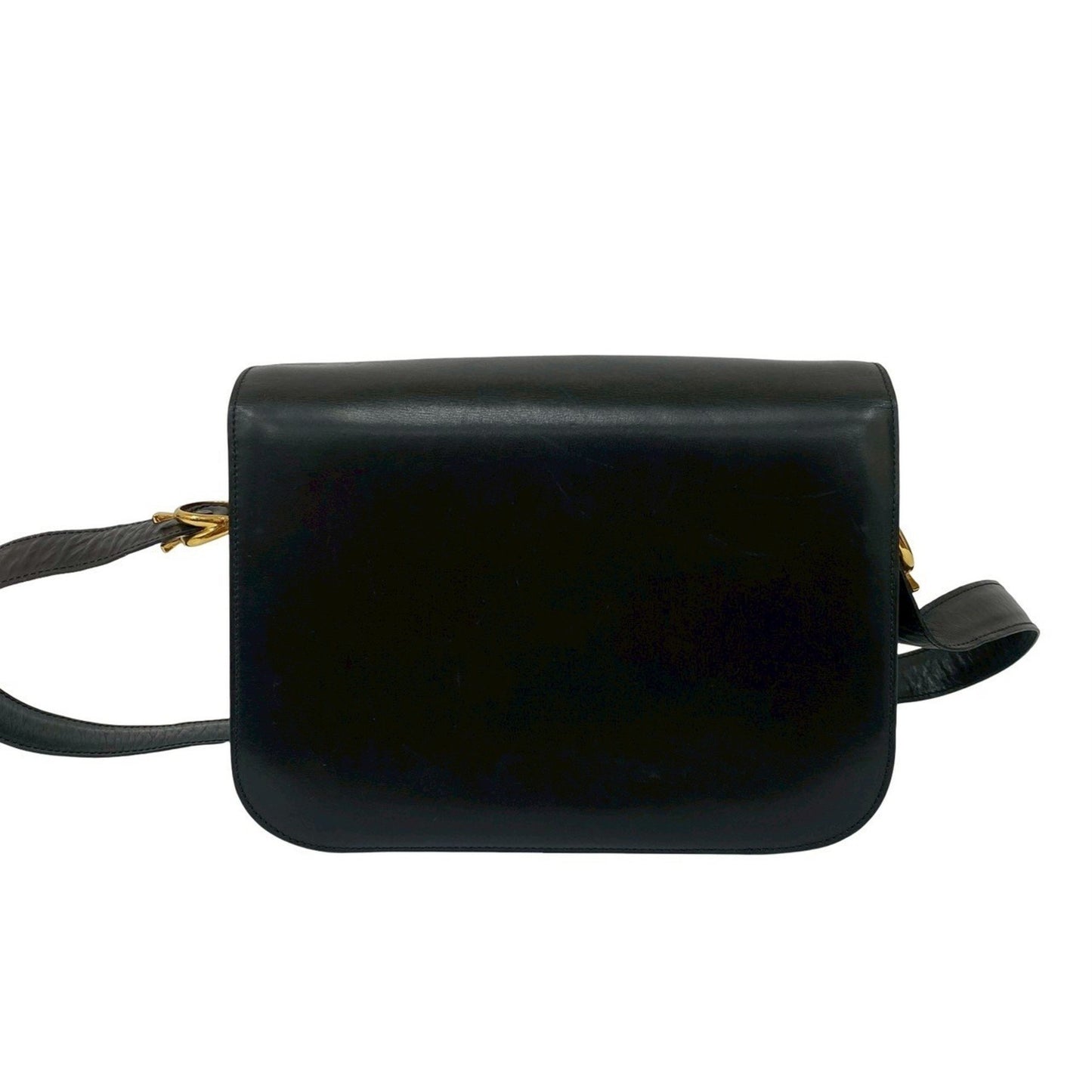 Celine Vintage Logo Horse-Drawn Carriage Hardware Calf Leather Shoulder Bag/Pochette/Sacoche Black