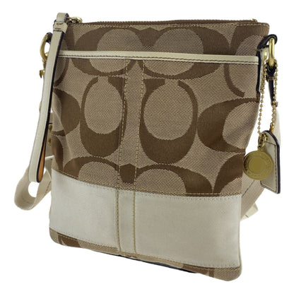 Coach Signature Beige White Gold Hardware Canvas Leather Shoulder Bag Pochette Crossbody