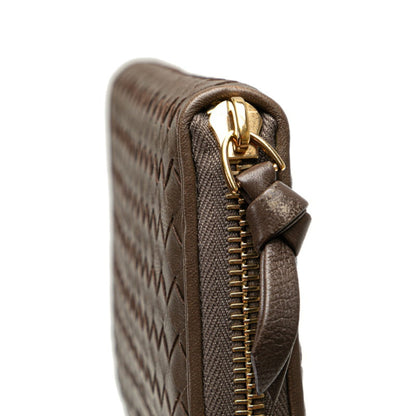 Bottega Veneta Intrecciato Round Long Wallet Brown Leather