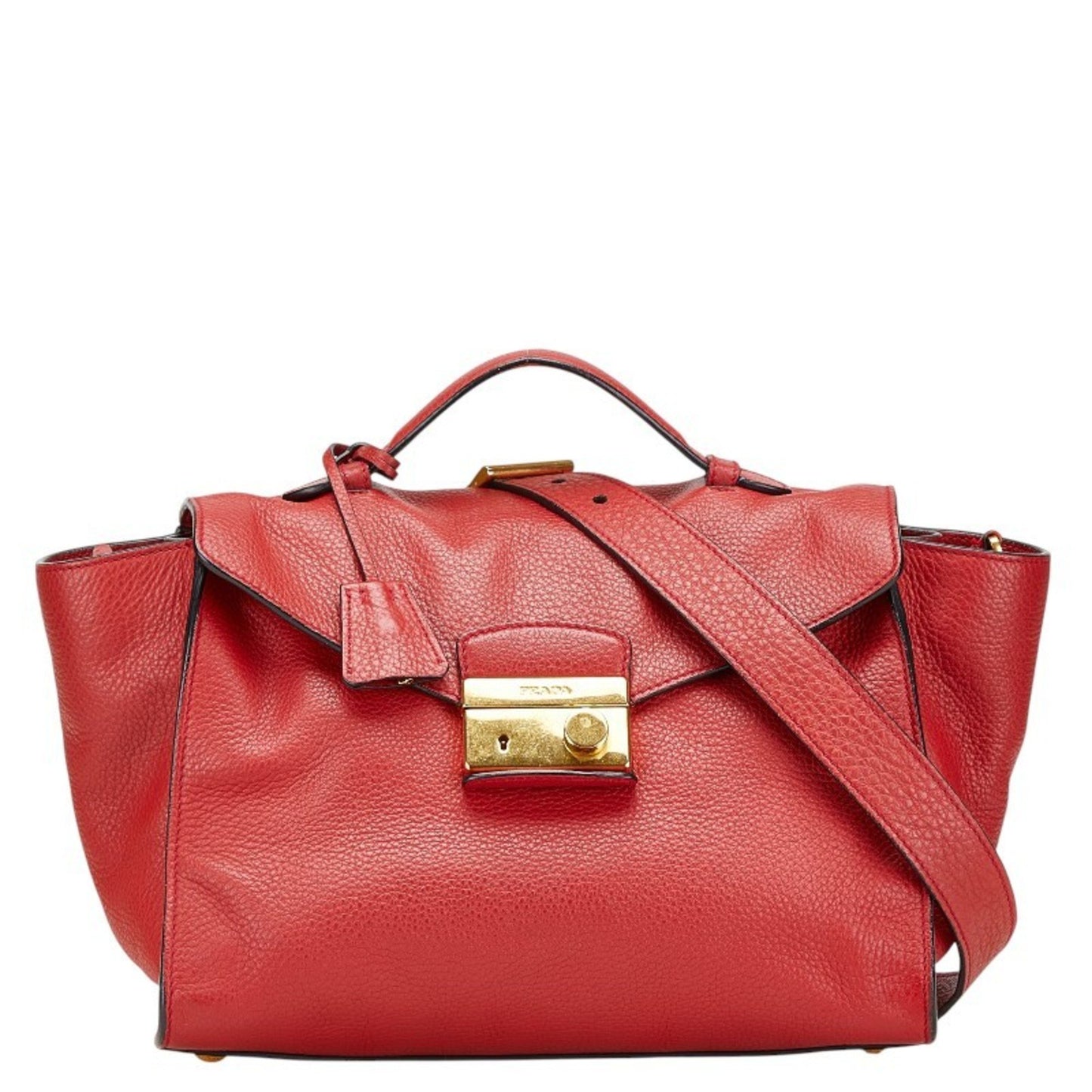 Prada 2-Way Handbag/Shoulder Bag Br5034 Red Leather