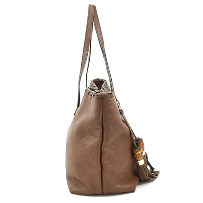 Gucci Shoulder Bag Tote Bamboo Tassel Leather Brown