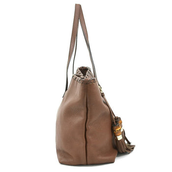 Gucci Shoulder Bag Tote Bamboo Tassel Leather Brown