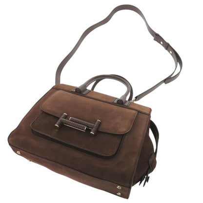Tod'S Double T Suede Leather Brown Handbag Shoulder Bag 1307Tod'S