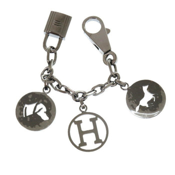Unused Herms Bullock Amulet 4 Cadena Horse H Dog Metal/Ruthenium Hardware Silver 0674 Keychain