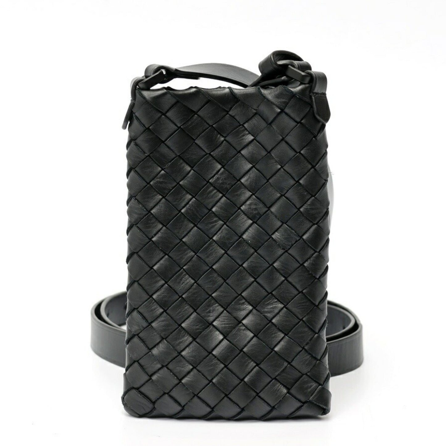 Bottega Veneta Phone Pouch Smartphone Holder Shoulder Bag 567029 Intrecciato Leather Black S-158595