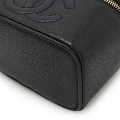Chanel Coco Mark Vanity Bag Mini Pouch Caviar Leather Black
