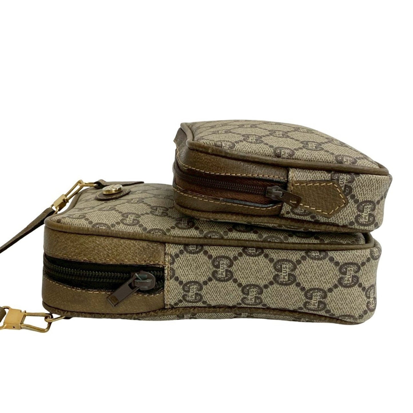 Gucci Old Gucci Vintage Plus Logo Leather Mini Shoulder Bag Pochette Brown 21335