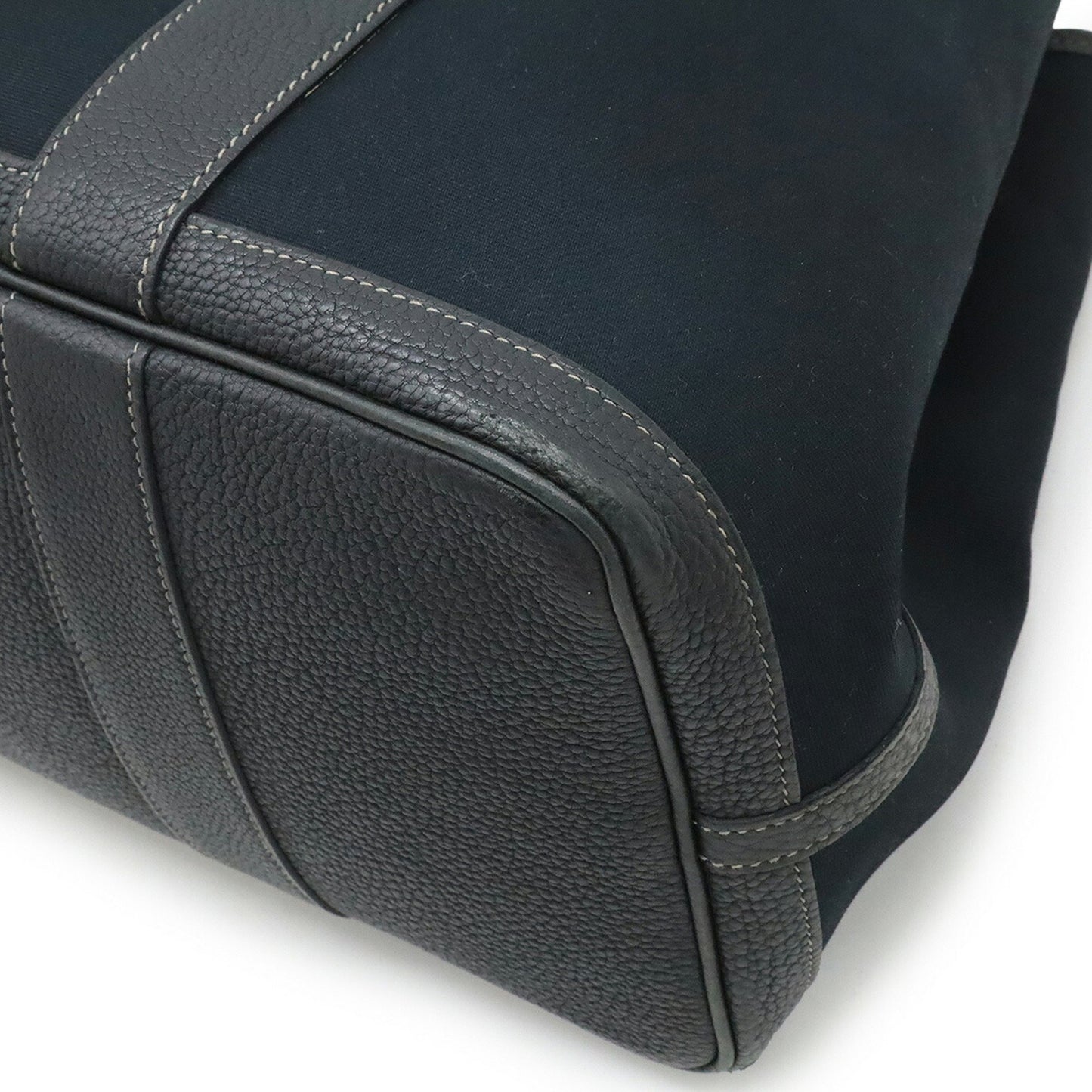 Hermes Garden Pm Tote Bag Handbag Toile Officier Canvas Leather Black