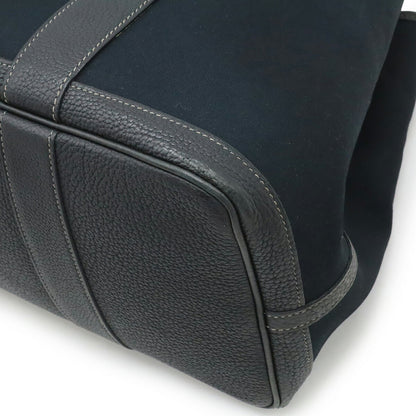 Hermes Garden Pm Tote Bag Handbag Toile Officier Canvas Leather Black