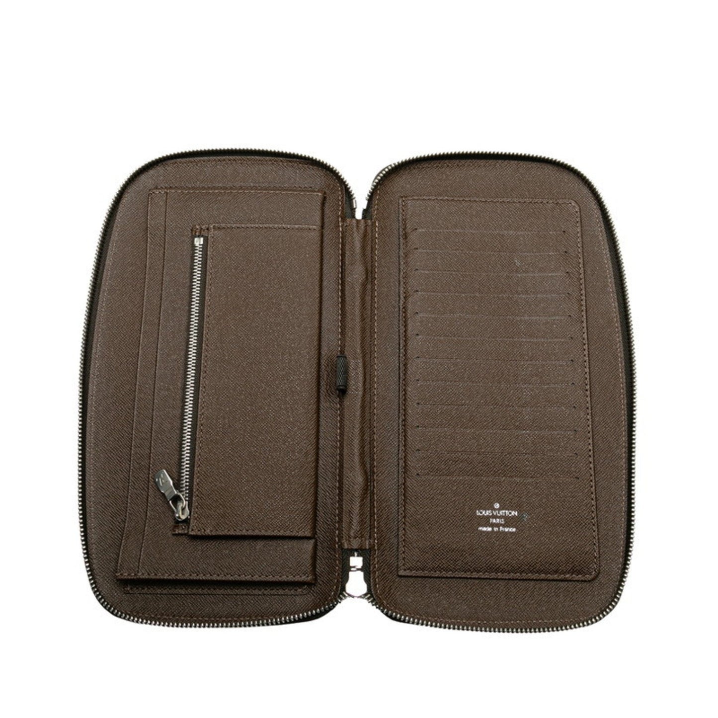 Louis Vuitton Taiga Organizer Atoll Long Wallet Round Travel Case M30658 Grisli Brown Leather Pvc