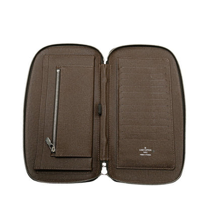 Louis Vuitton Taiga Organizer Atoll Long Wallet Round Travel Case M30658 Grisli Brown Leather Pvc